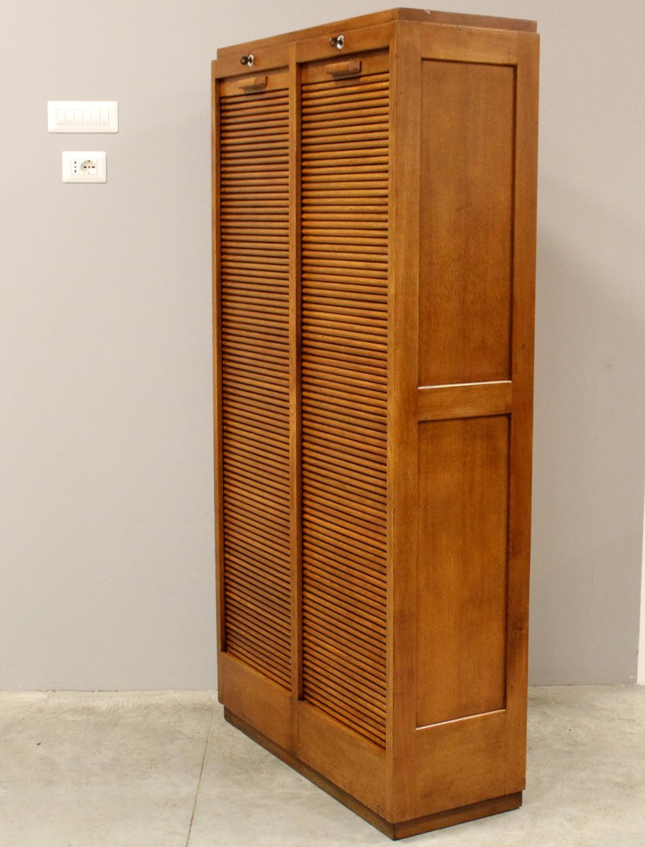 Antico classificatore serranda archivio schedario in rovere-photo-4