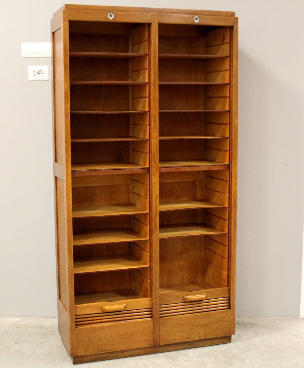 Antico classificatore serranda archivio schedario in rovere-photo-1