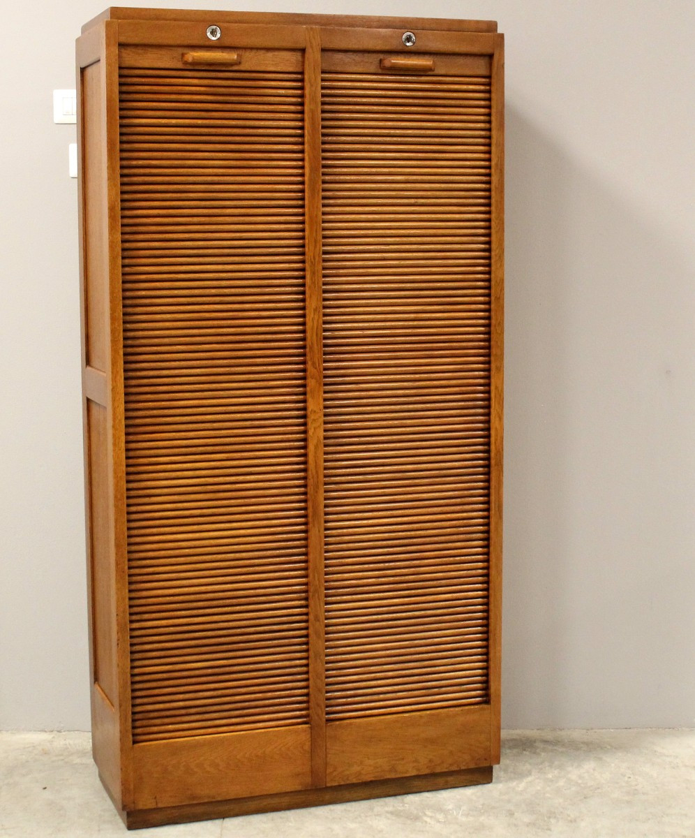 Antico classificatore serranda archivio schedario in rovere
