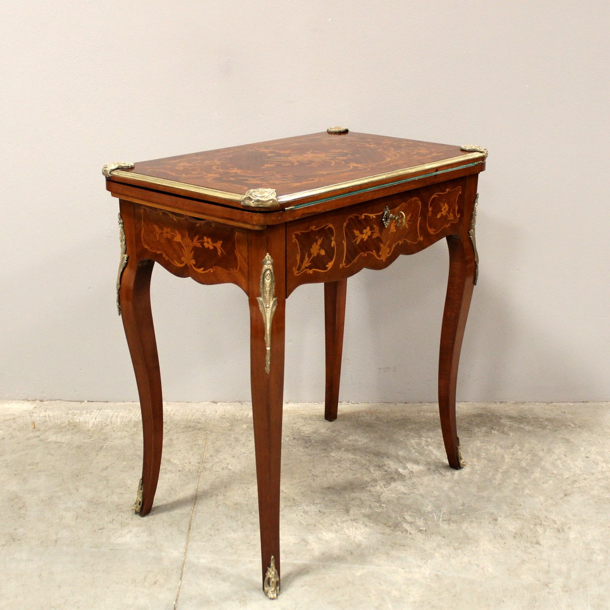 Antico tavolino da gioco scrittoio Napoleone III intarsiato  - 19°secolo-photo-2