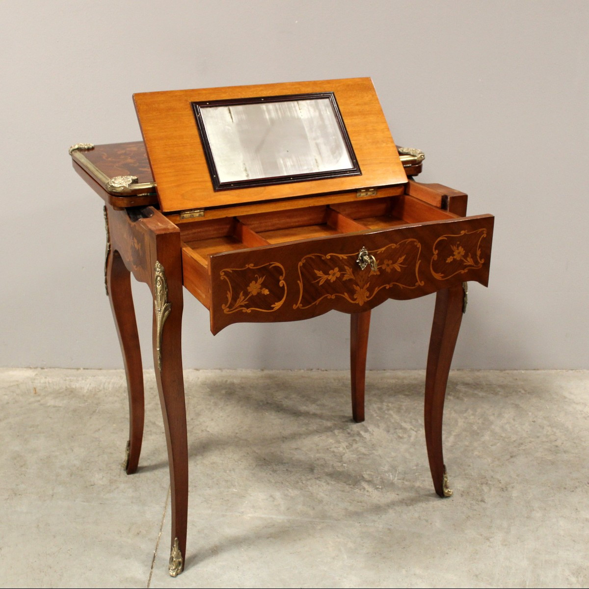 Antico tavolino da gioco scrittoio Napoleone III intarsiato  - 19°secolo-photo-4