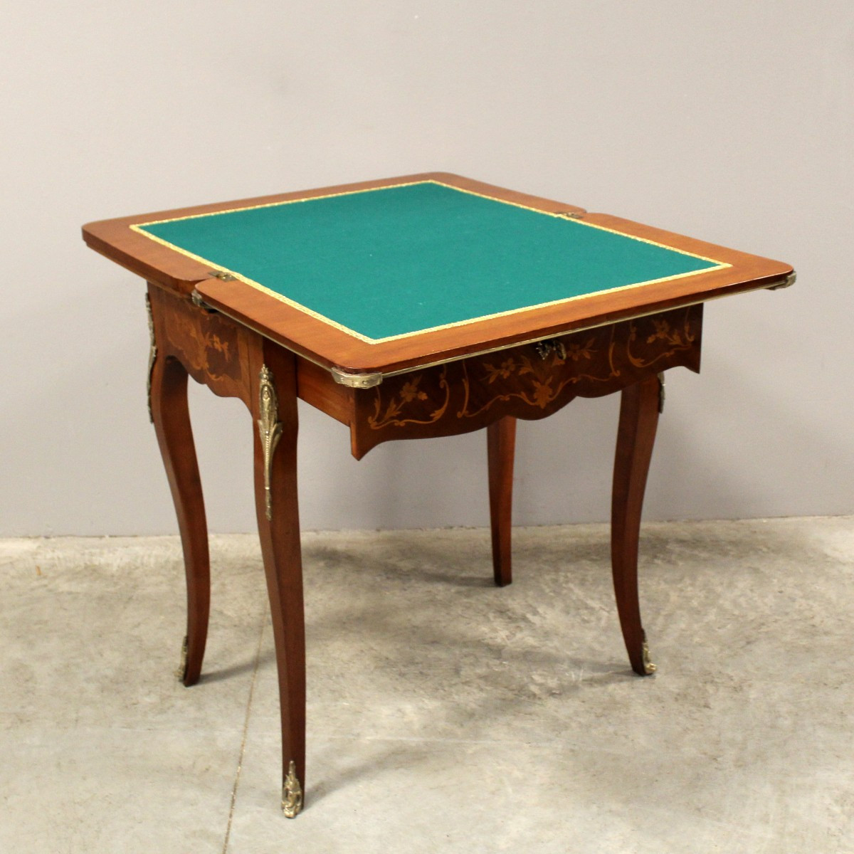 Antico tavolino da gioco scrittoio Napoleone III intarsiato  - 19°secolo-photo-1