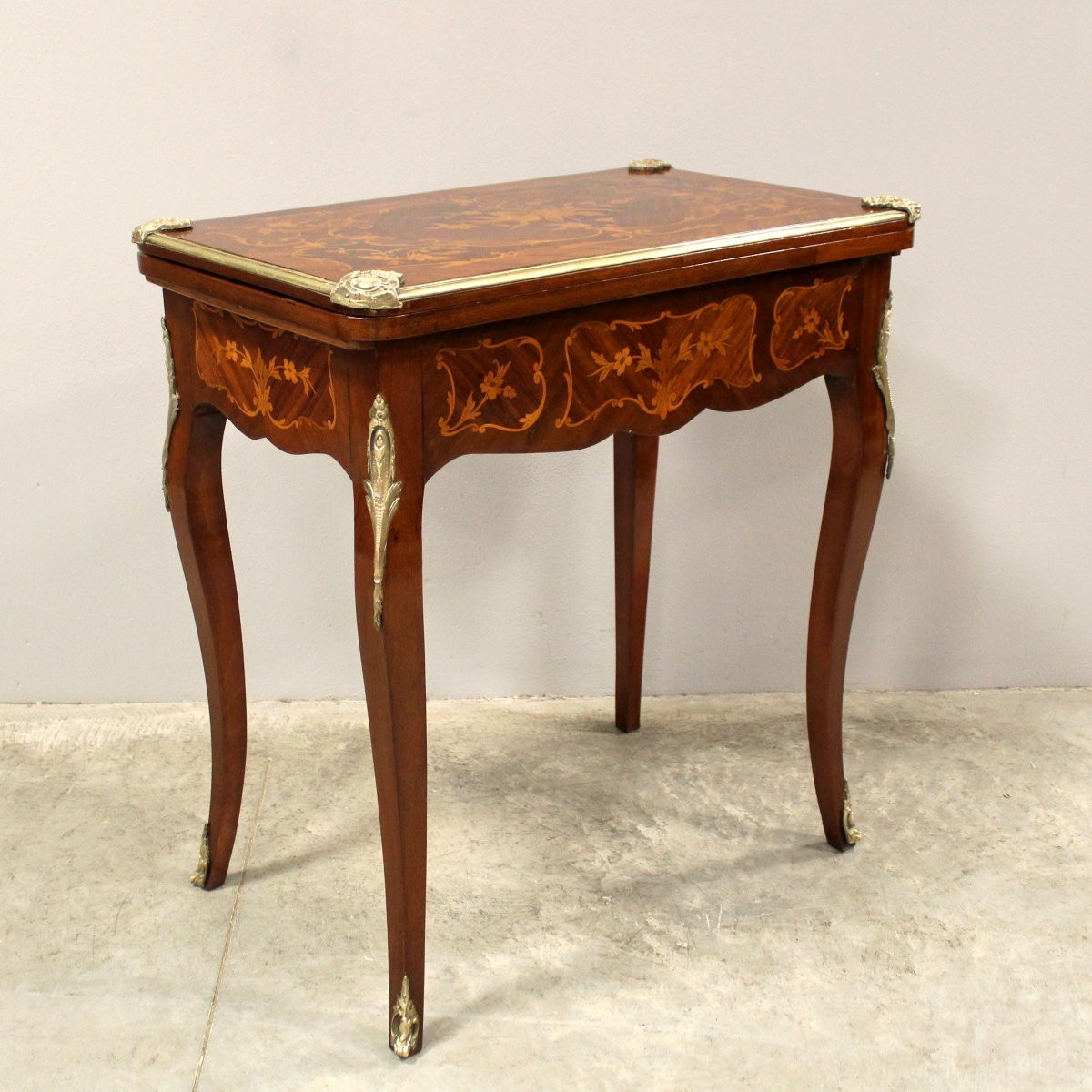 Antico tavolino da gioco scrittoio Napoleone III intarsiato  - 19°secolo-photo-2