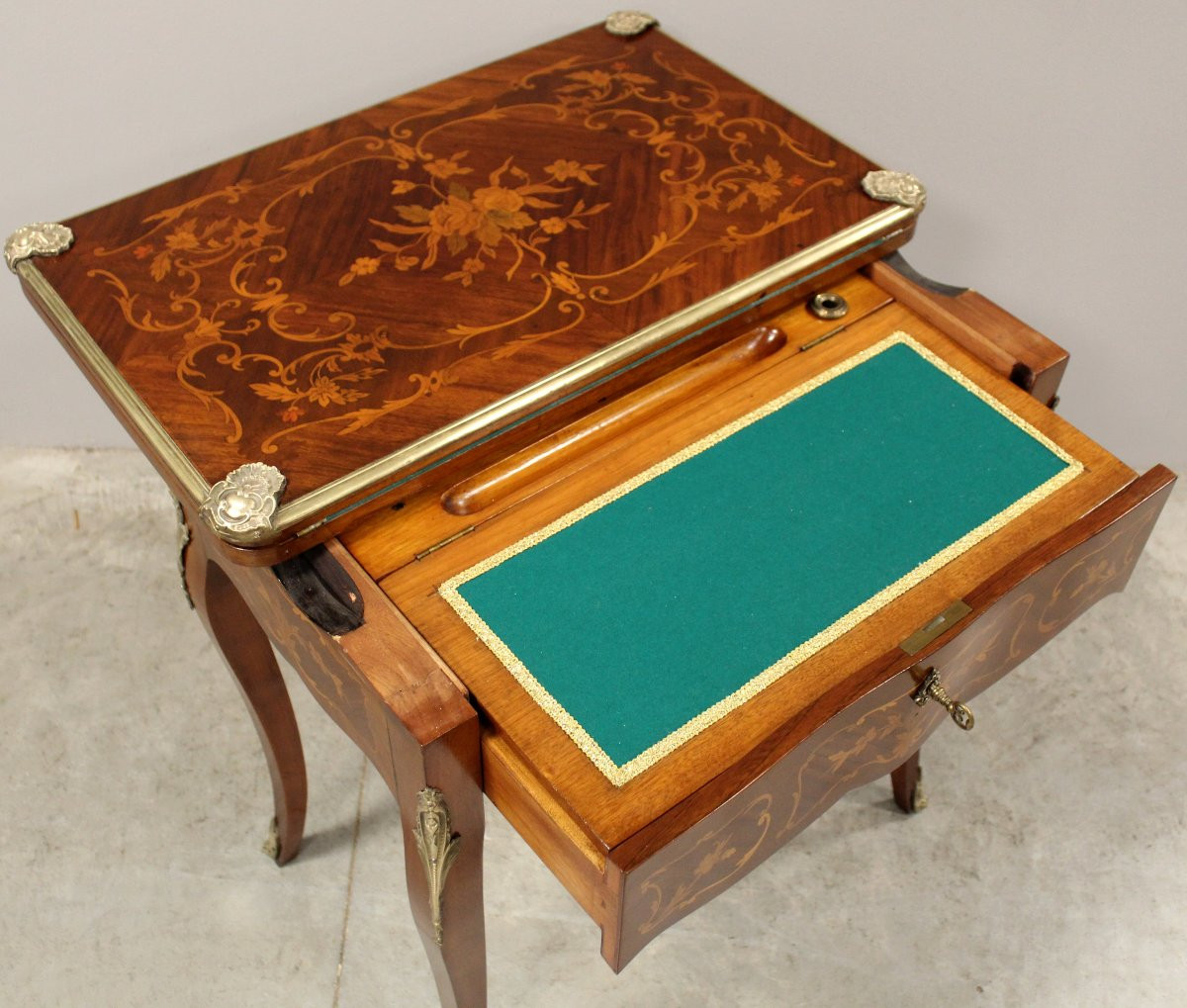 Antico tavolino da gioco scrittoio Napoleone III intarsiato  - 19°secolo-photo-5