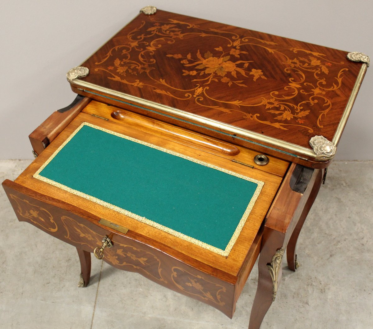Antico tavolino da gioco scrittoio Napoleone III intarsiato  - 19°secolo-photo-6