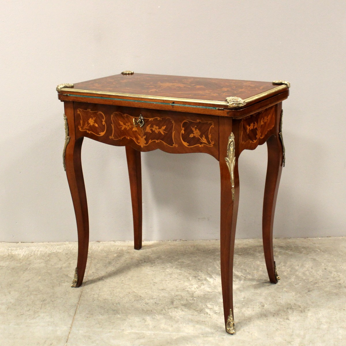 Antico tavolino da gioco scrittoio Napoleone III intarsiato  - 19°secolo