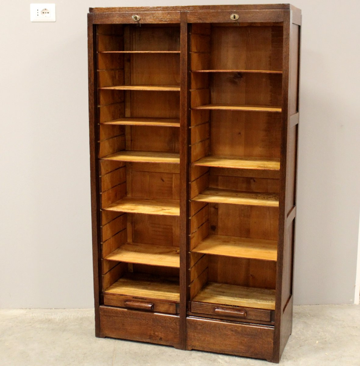Antico classificatore serranda archivio schedario in rovere-photo-1