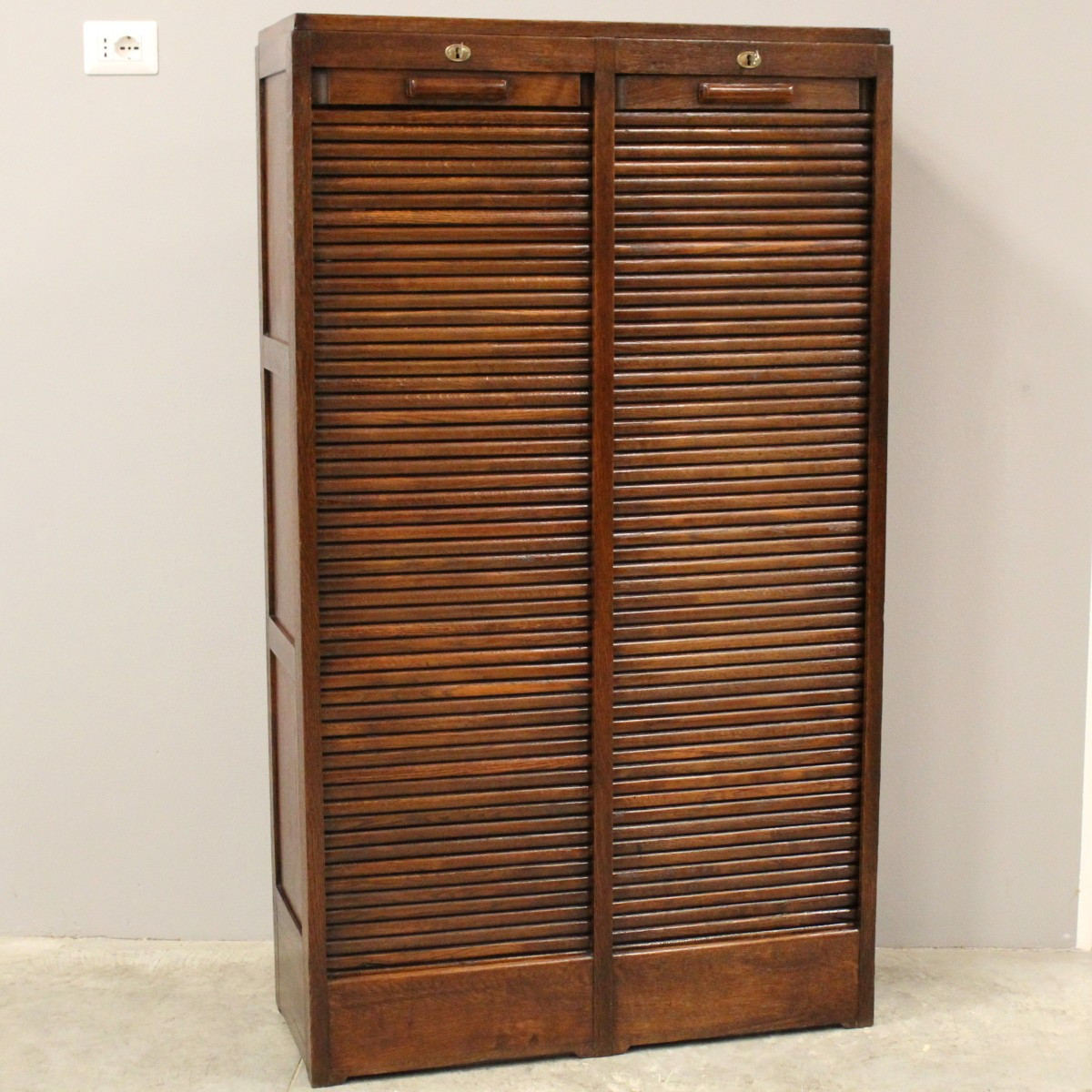 Antico classificatore serranda archivio schedario in rovere