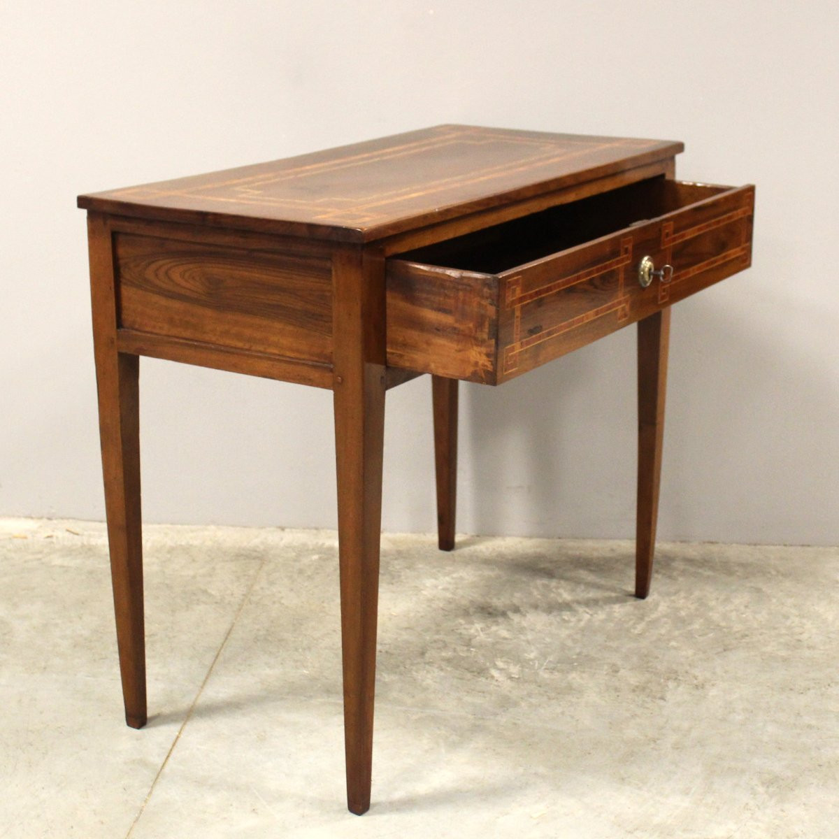 Antico scrittoio tavolino console Luigi XVI in noce intarsiato - Italia 18°secolo-photo-3