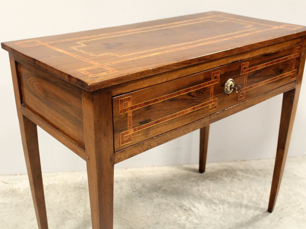 Antico scrittoio tavolino console Luigi XVI in noce intarsiato - Italia 18°secolo-photo-3