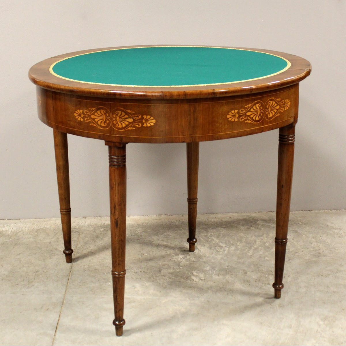 Antica console tavolino da gioco Carlo X in noce intarsiata - Italia 19°secolo-photo-4