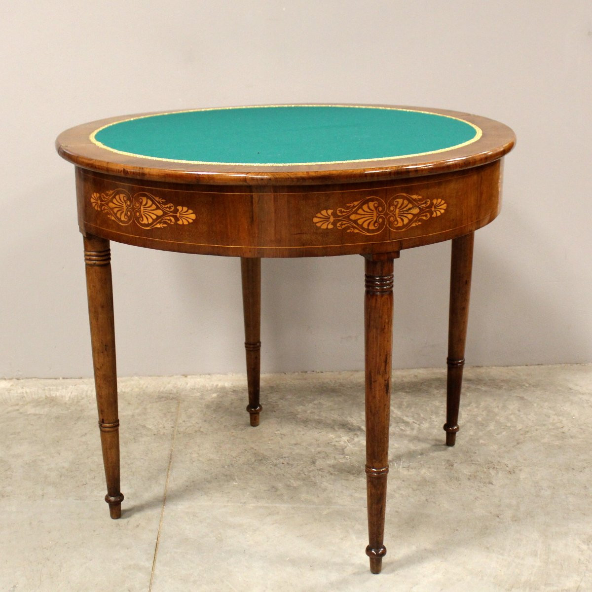 Antica console tavolino da gioco Carlo X in noce intarsiata - Italia 19°secolo-photo-1