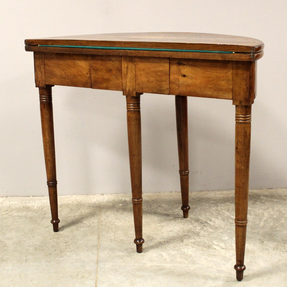 Antica console tavolino da gioco Carlo X in noce intarsiata - Italia 19°secolo-photo-8