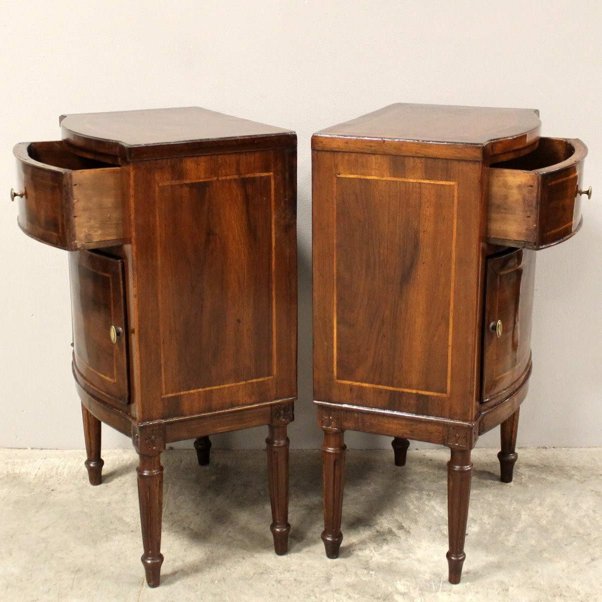 Antica coppia comodini Luigi XVI in noce - Italia 18°secolo-photo-3