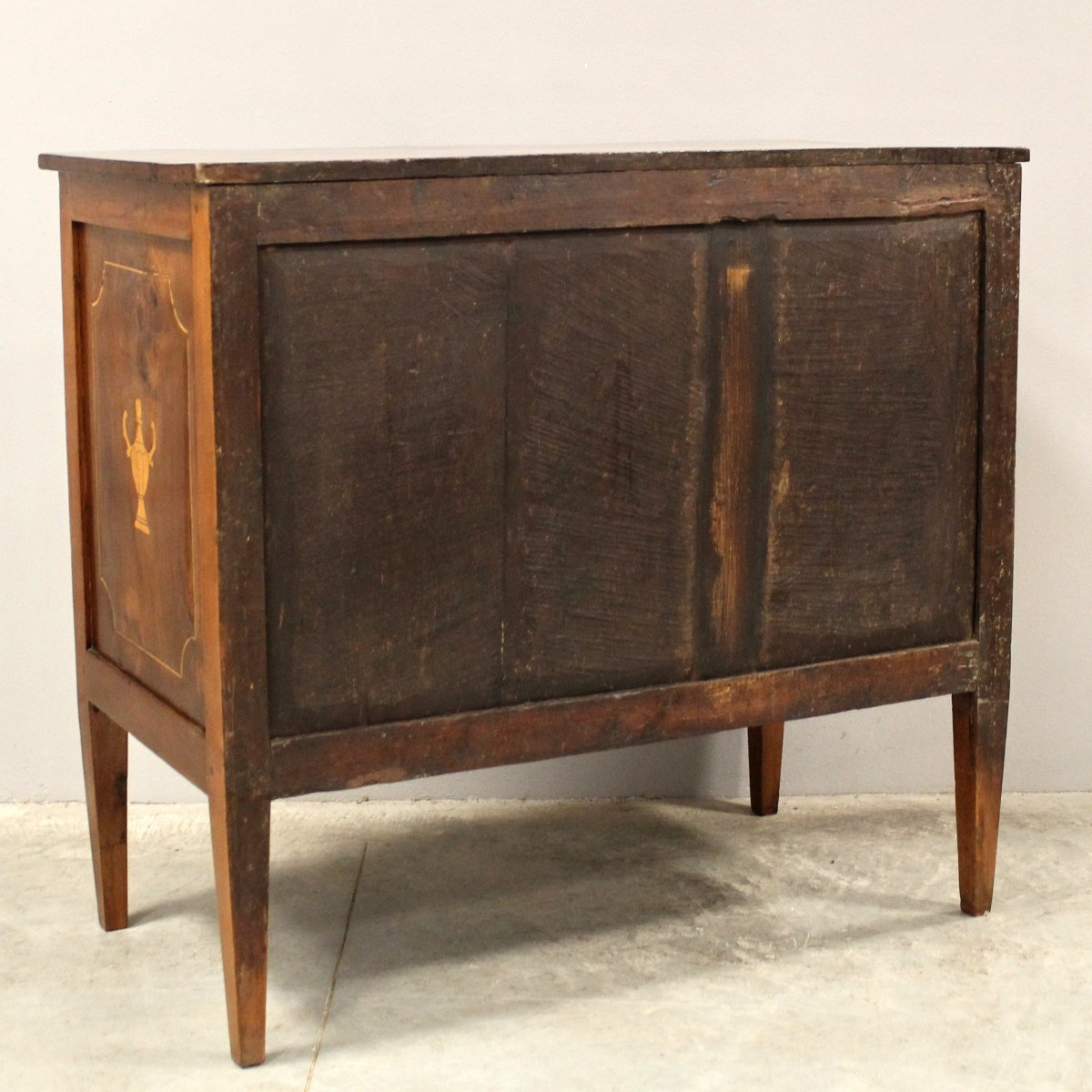 Antico cassettone comò Luigi XVI in noce intarsiato - Italia 18°secolo-photo-8