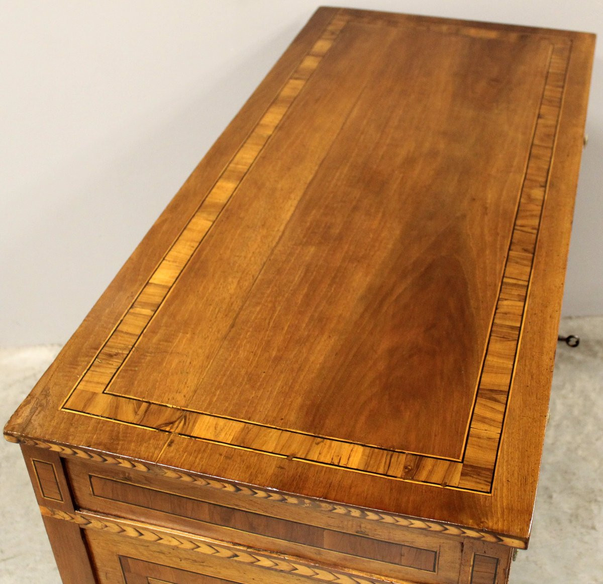 Antico cassettone comò Luigi XVI in noce intarsiato - Italia 18°secolo-photo-3