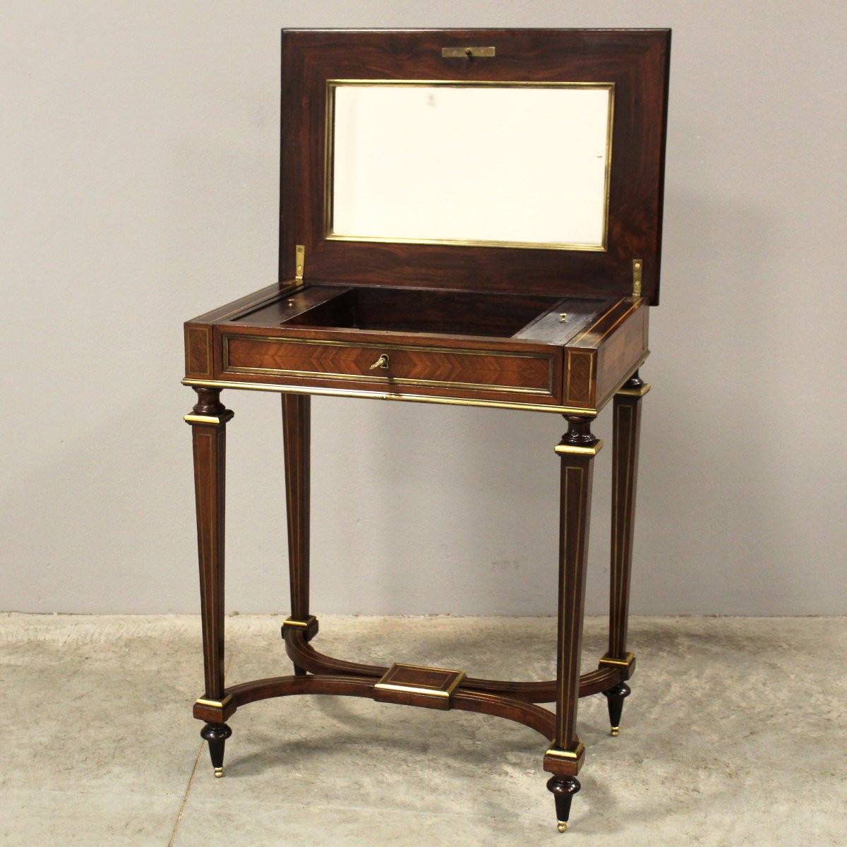 Antico tavolino Napoleone III in palissandro intarsiato - 19°secolo-photo-3