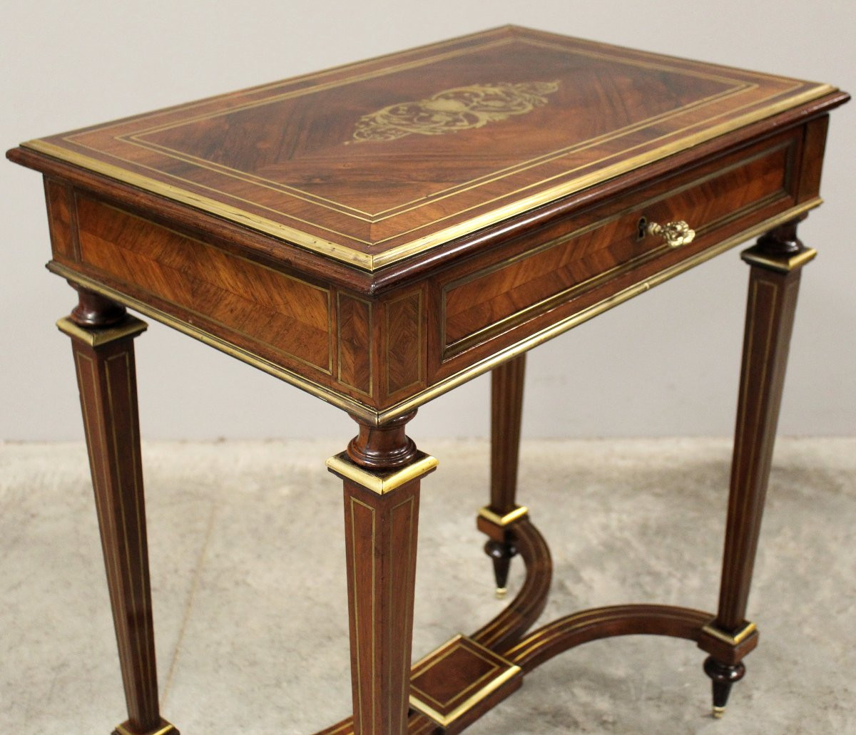Antico tavolino Napoleone III in palissandro intarsiato - 19°secolo-photo-3