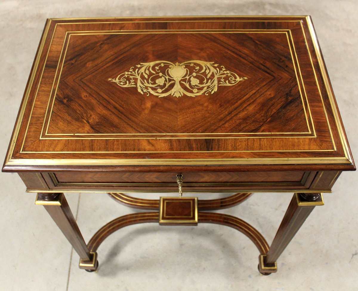 Antico tavolino Napoleone III in palissandro intarsiato - 19°secolo-photo-7