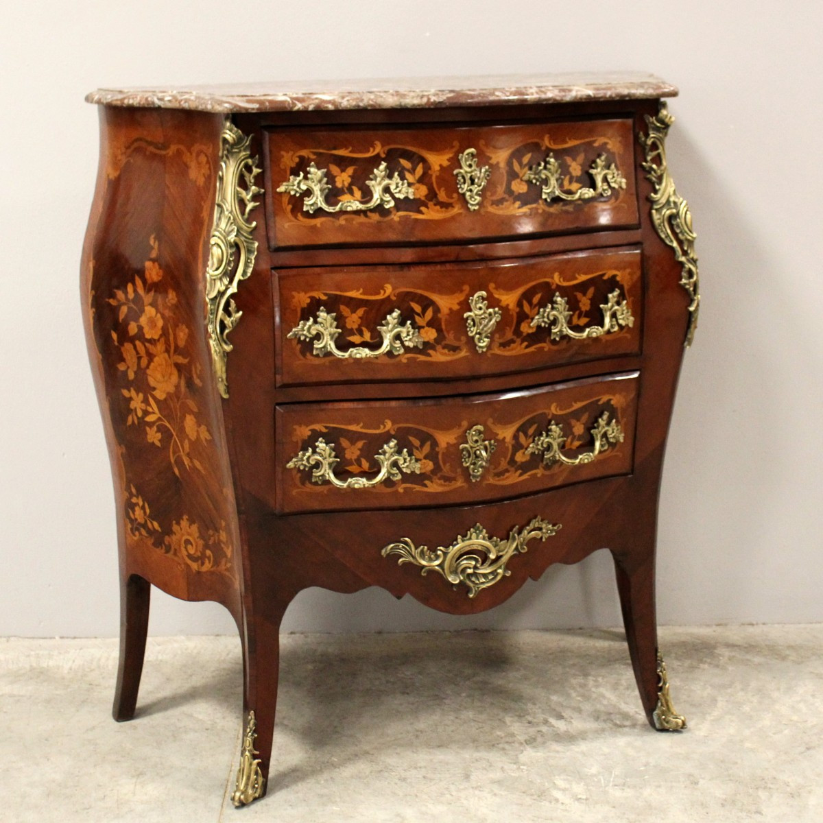 Antico cassettone comò Napoleone III intarsiato - 19°secolo