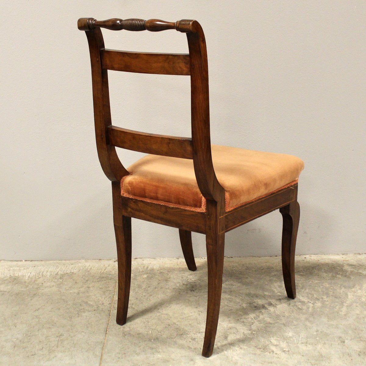 Antico set di 6 sedie Carlo X in noce intarsiate - Italia 19°secolo-photo-4