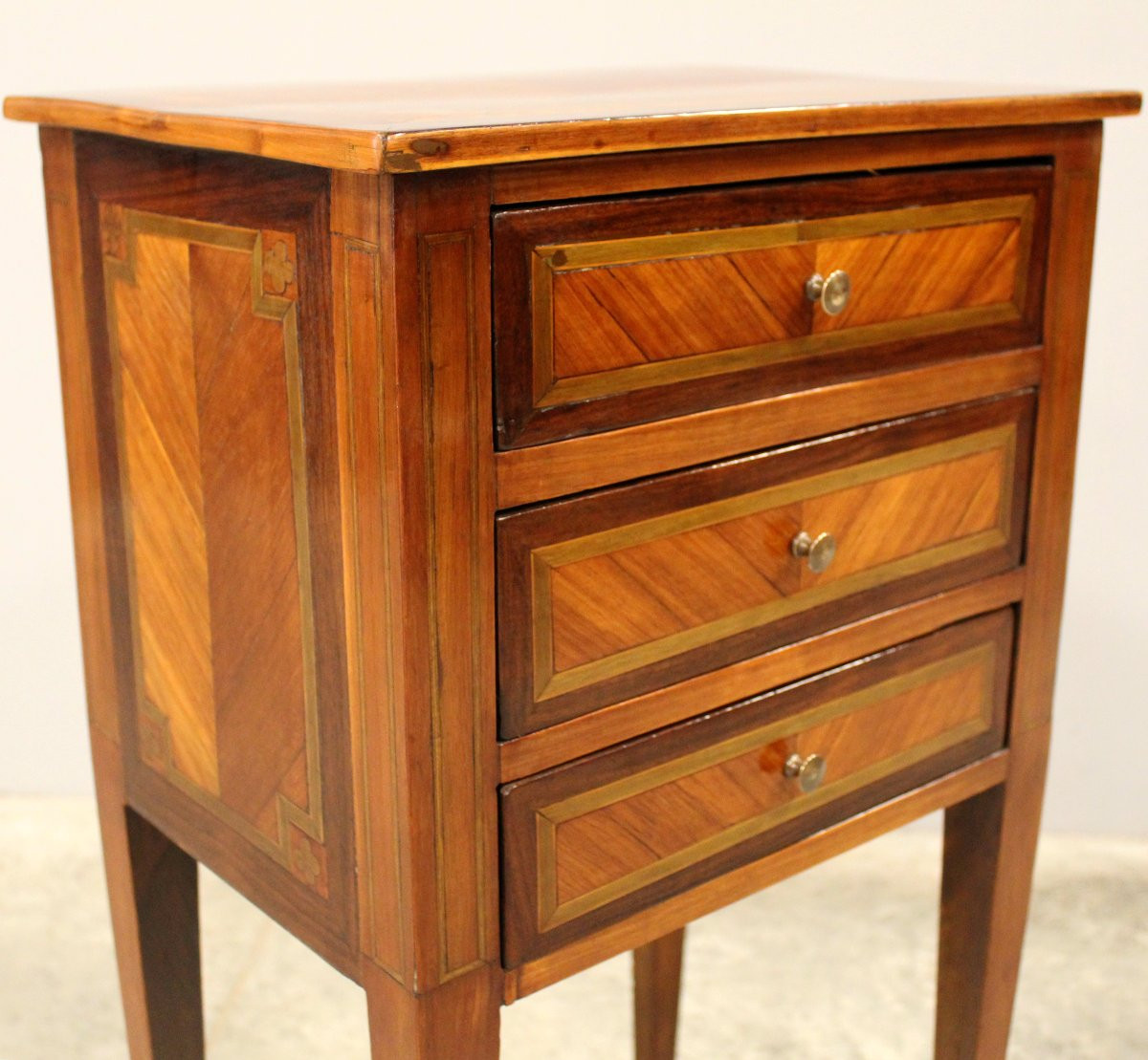 Antico comodino tavolino Napoleone III intarsiato - 19°secolo-photo-2