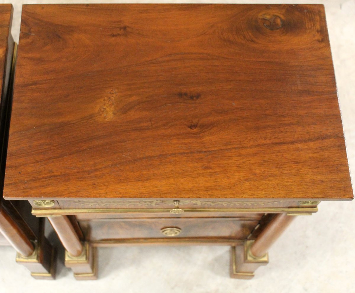 Antica coppia comodini Impero in noce intarsiati - Italia 19°secolo-photo-5