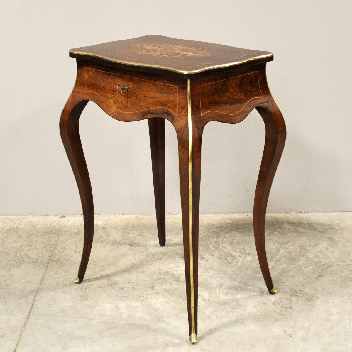 Antico tavolino Napoleone III in palissandro intarsiato - 19°secolo-photo-4