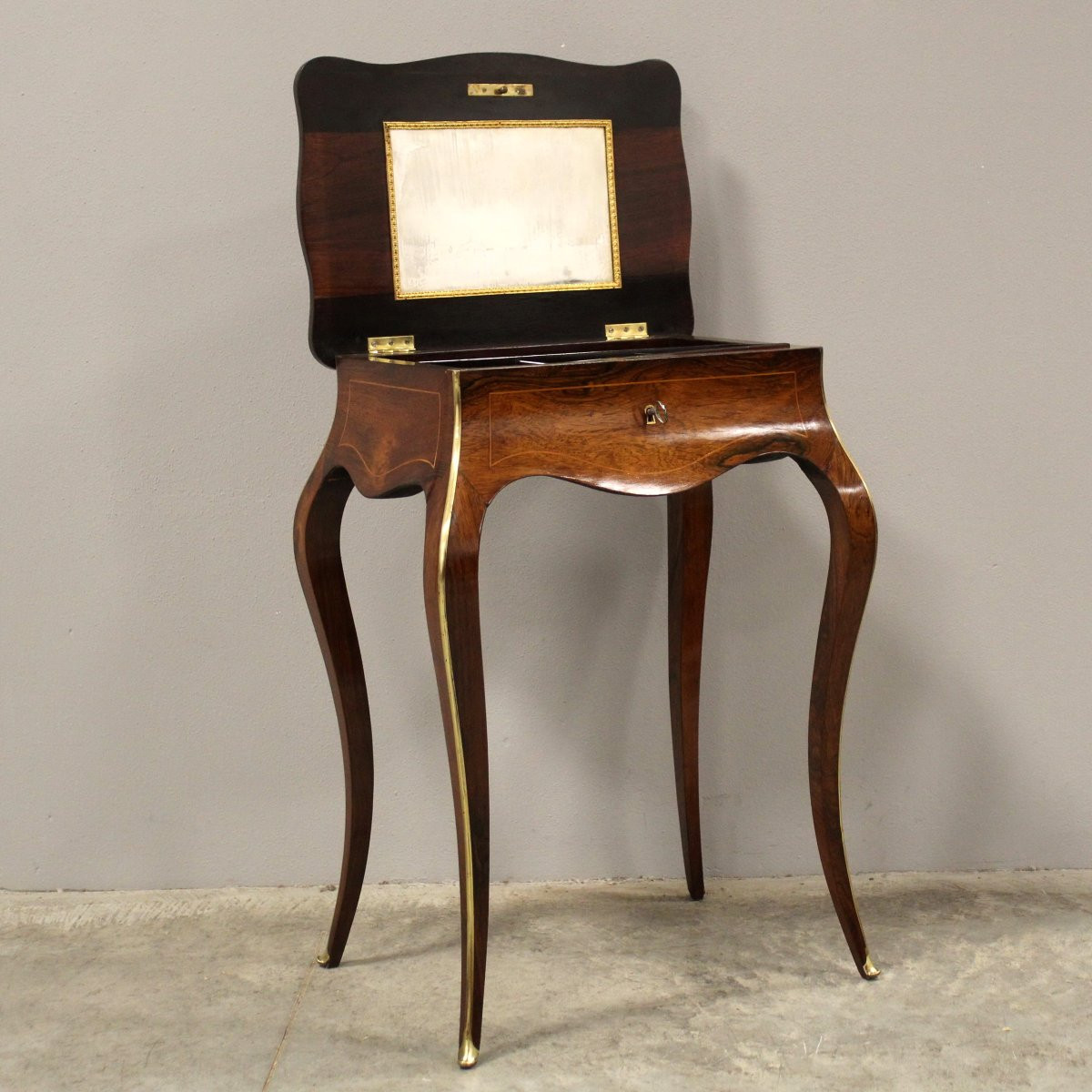 Antico tavolino Napoleone III in palissandro intarsiato - 19°secolo-photo-1