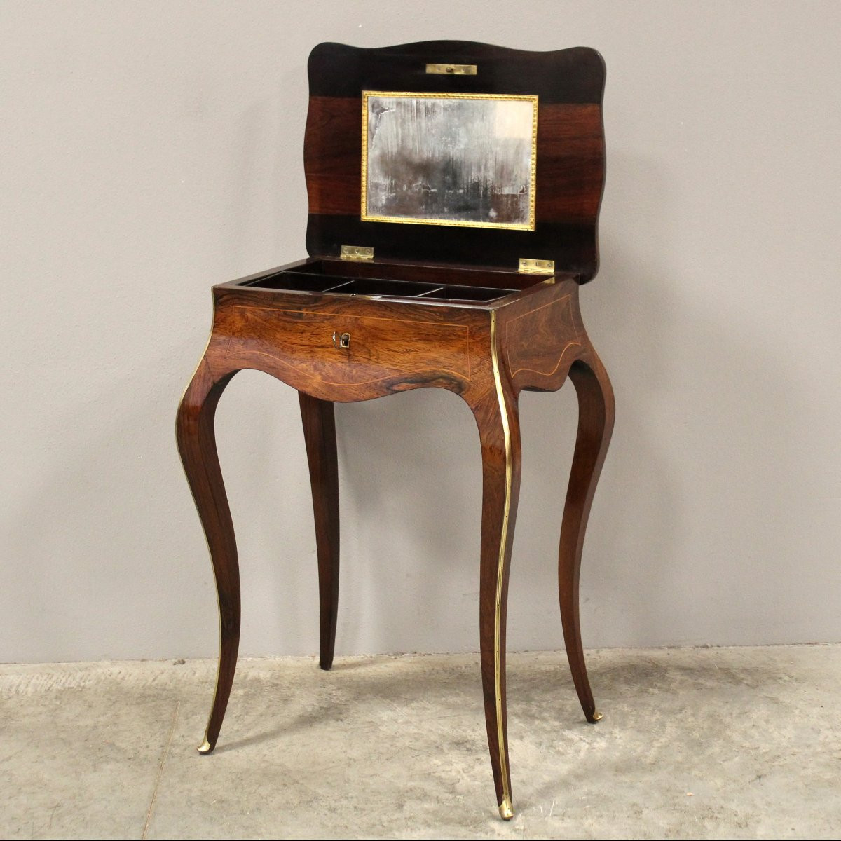 Antico tavolino Napoleone III in palissandro intarsiato - 19°secolo-photo-2