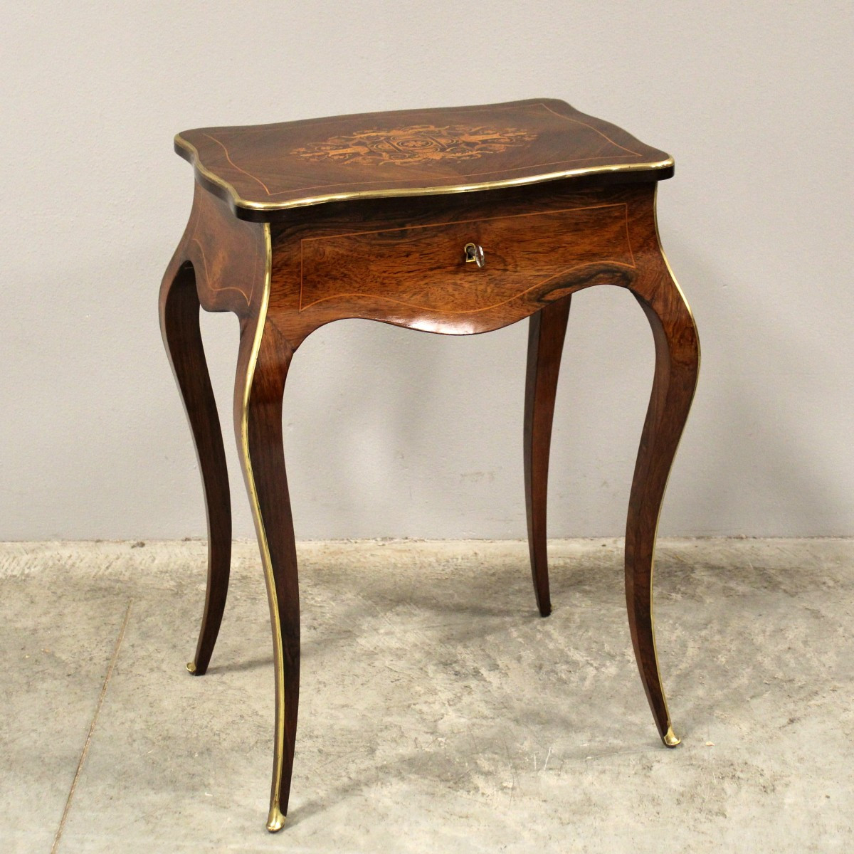 Antico tavolino Napoleone III in palissandro intarsiato - 19°secolo