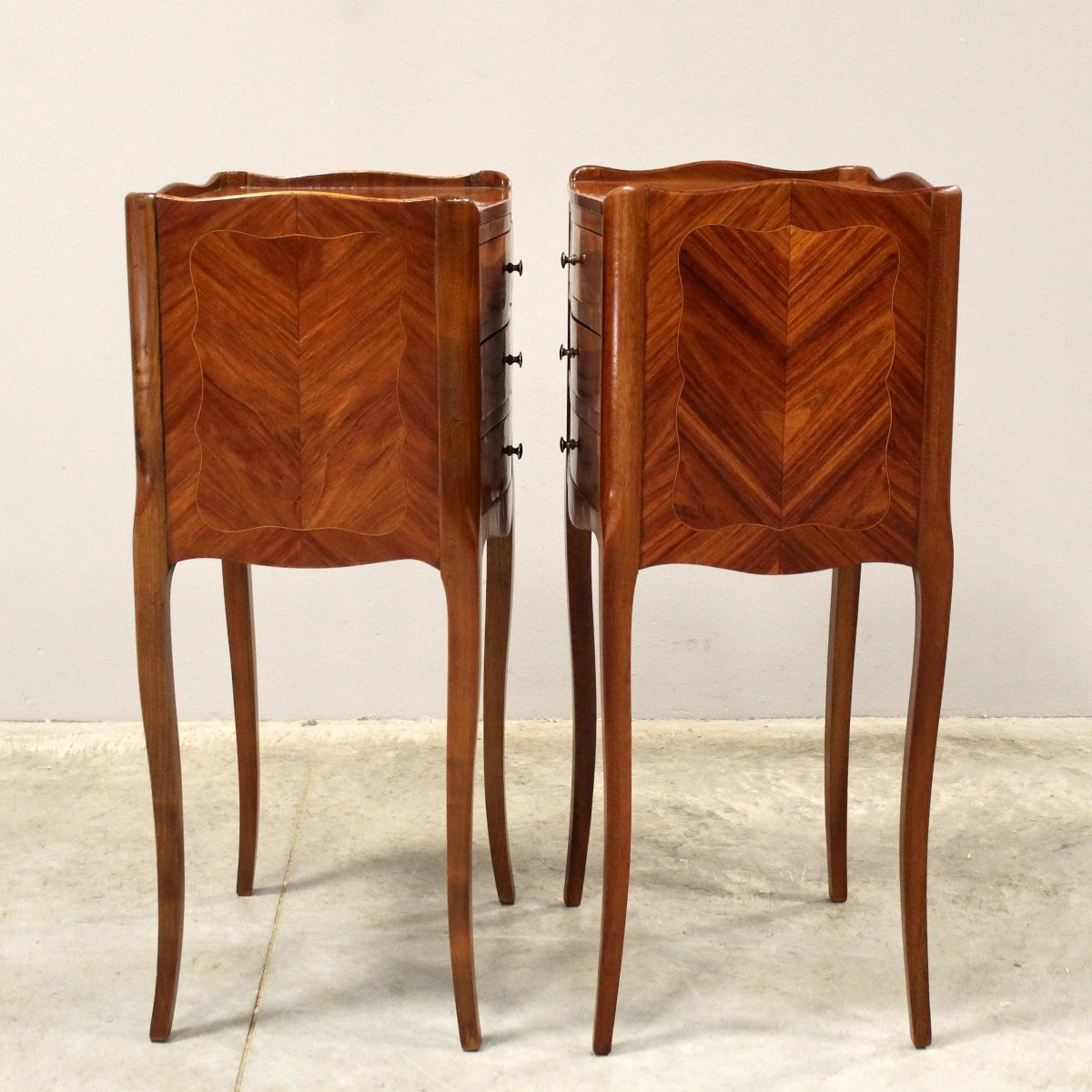 Antica coppia comodini Napoleone III intarsiati - inizio 20°secolo-photo-2