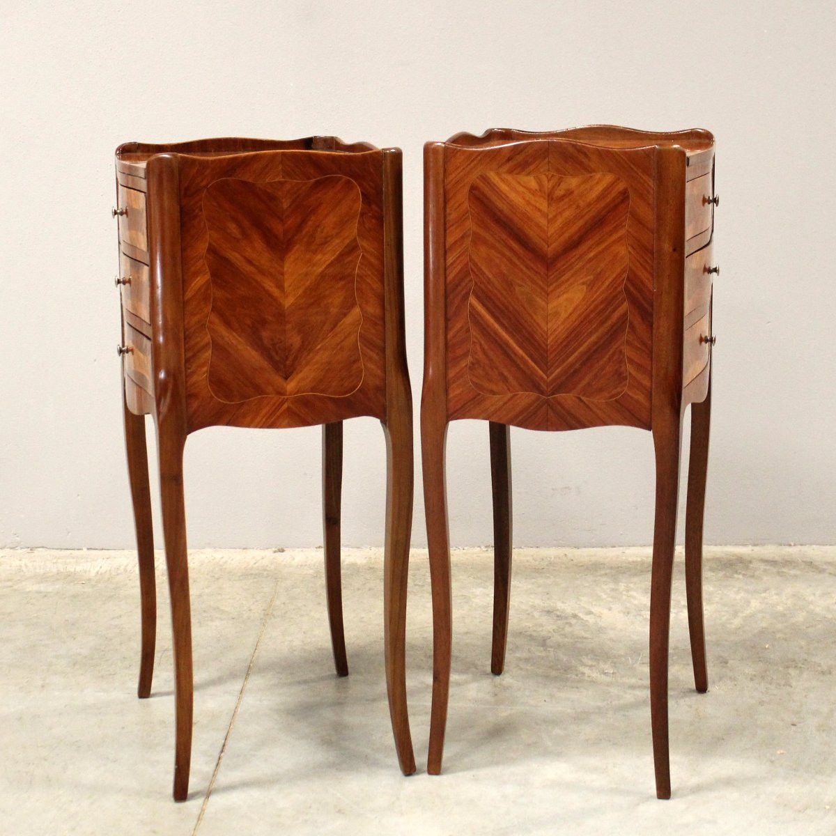 Antica coppia comodini Napoleone III intarsiati - inizio 20°secolo-photo-3