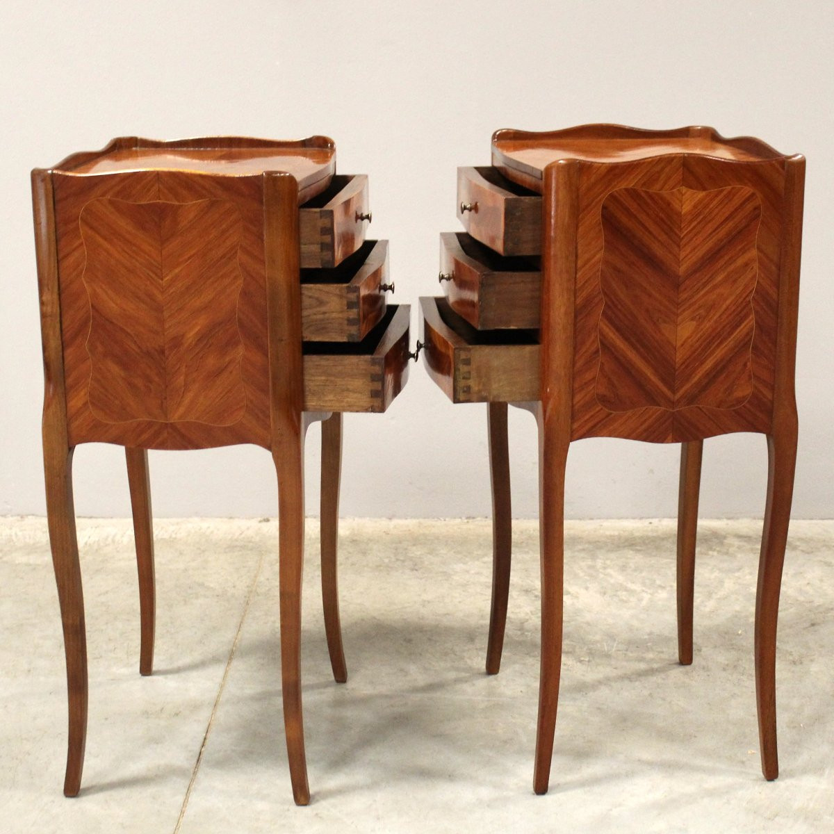 Antica coppia comodini Napoleone III intarsiati - inizio 20°secolo-photo-4