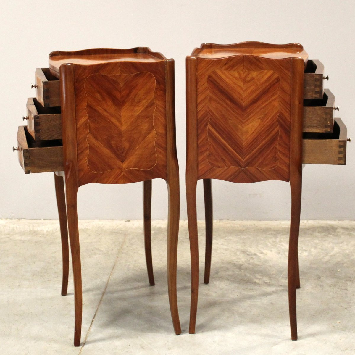 Antica coppia comodini Napoleone III intarsiati - inizio 20°secolo-photo-1