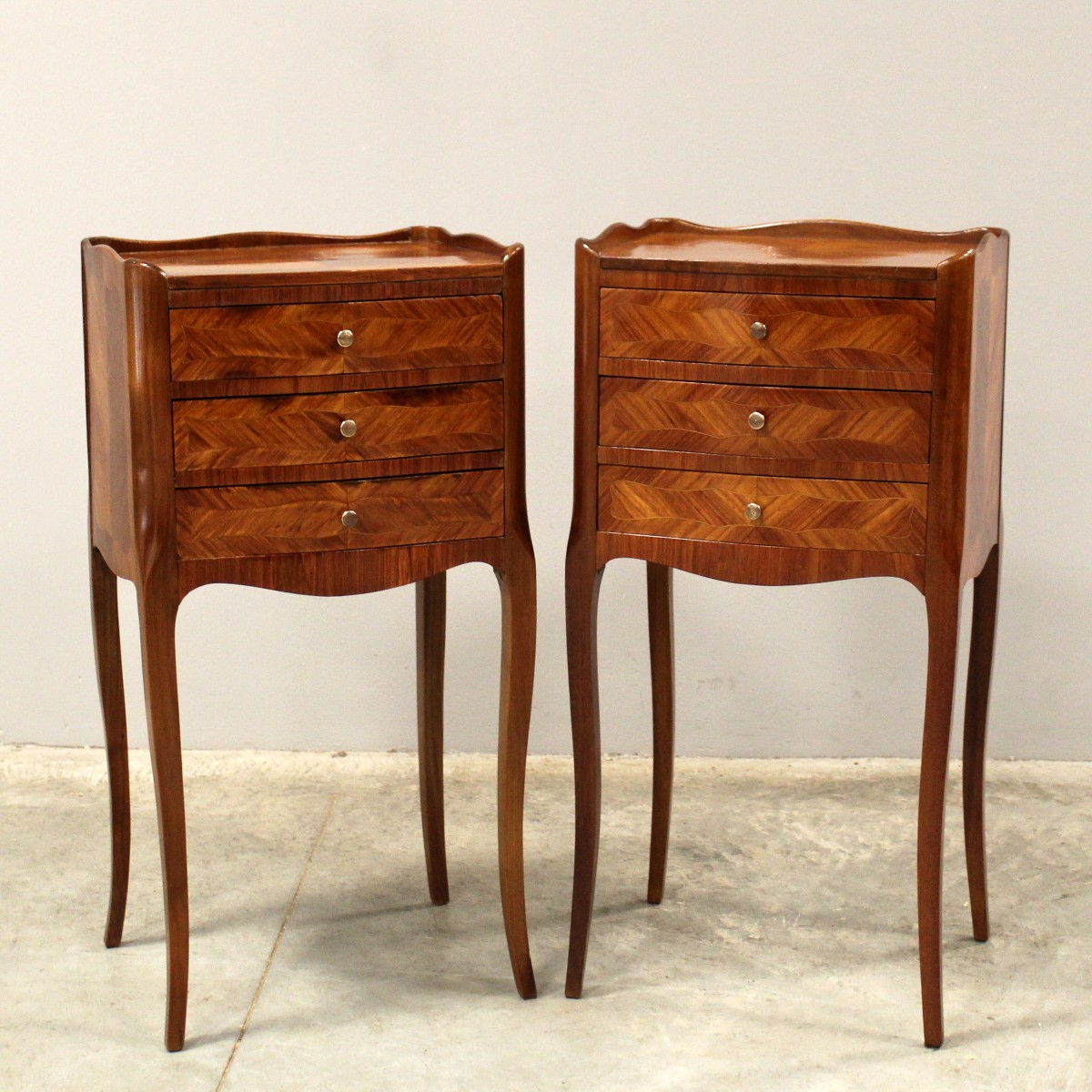 Antica coppia comodini Napoleone III intarsiati - inizio 20°secolo