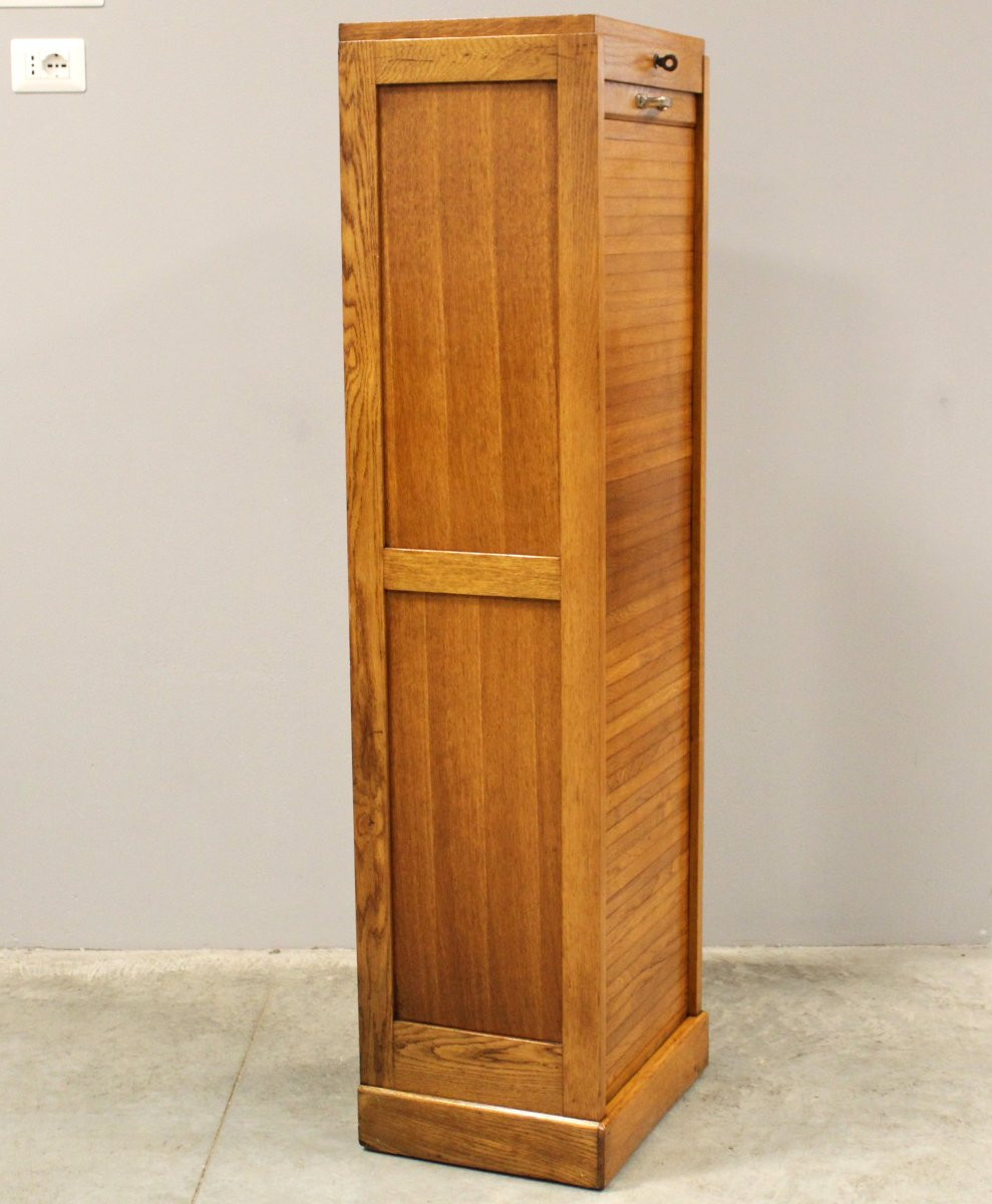 Antico classificatore serranda archivio schedario in rovere-photo-2