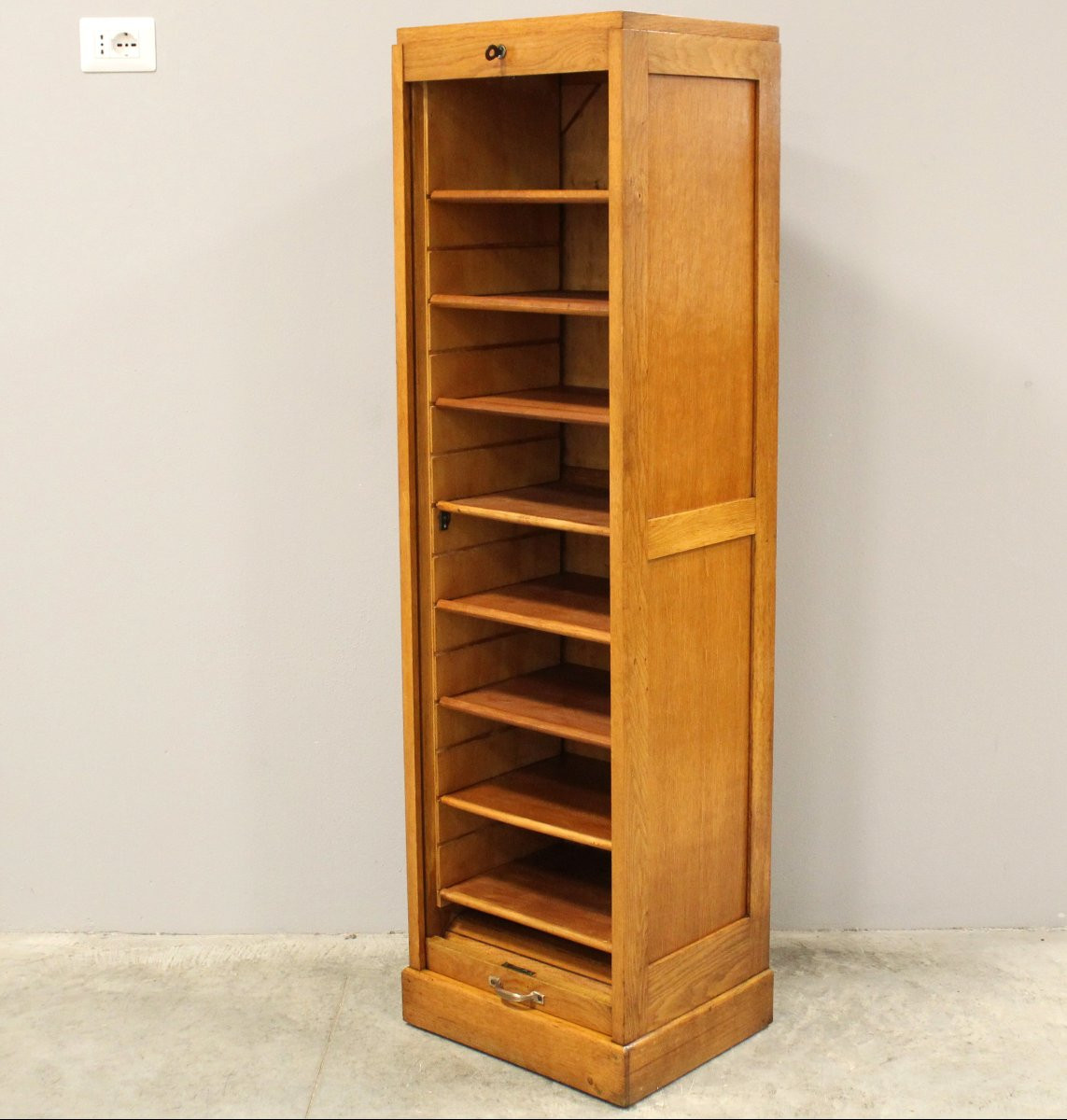 Antico classificatore serranda archivio schedario in rovere-photo-1