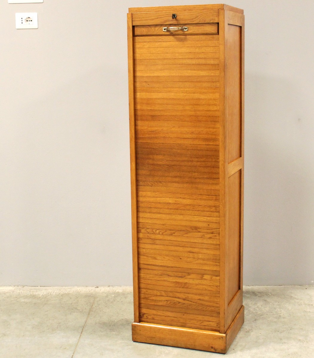 Antico classificatore serranda archivio schedario in rovere