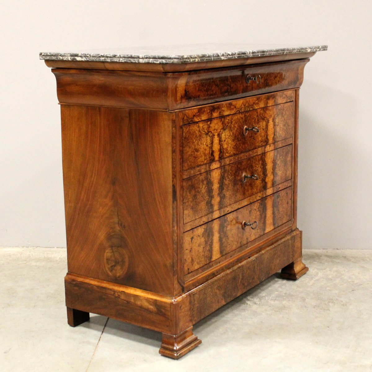 Antico cassettone comò cappuccino Luigi Filippo in noce - 19°secolo-photo-3