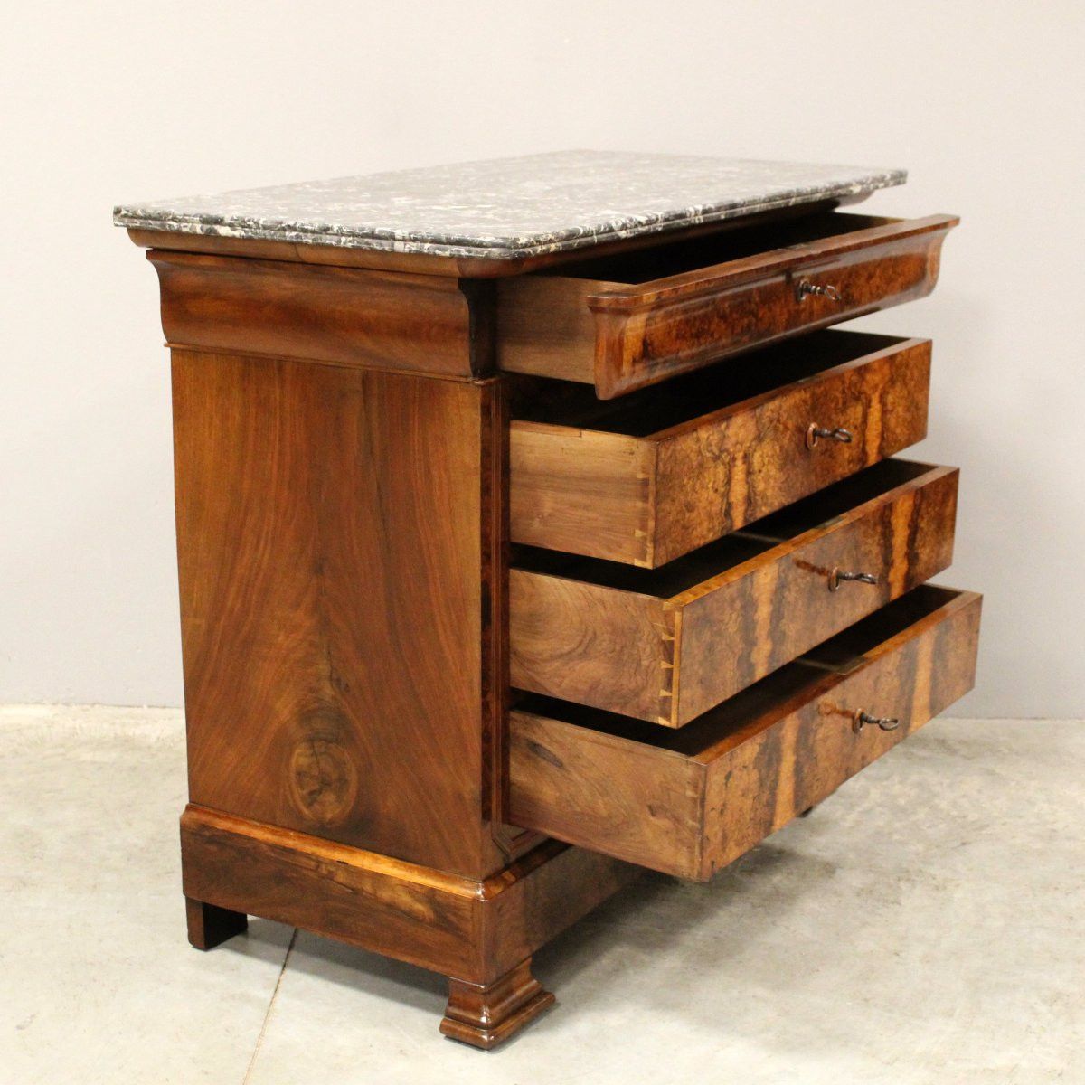 Antico cassettone comò cappuccino Luigi Filippo in noce - 19°secolo-photo-4