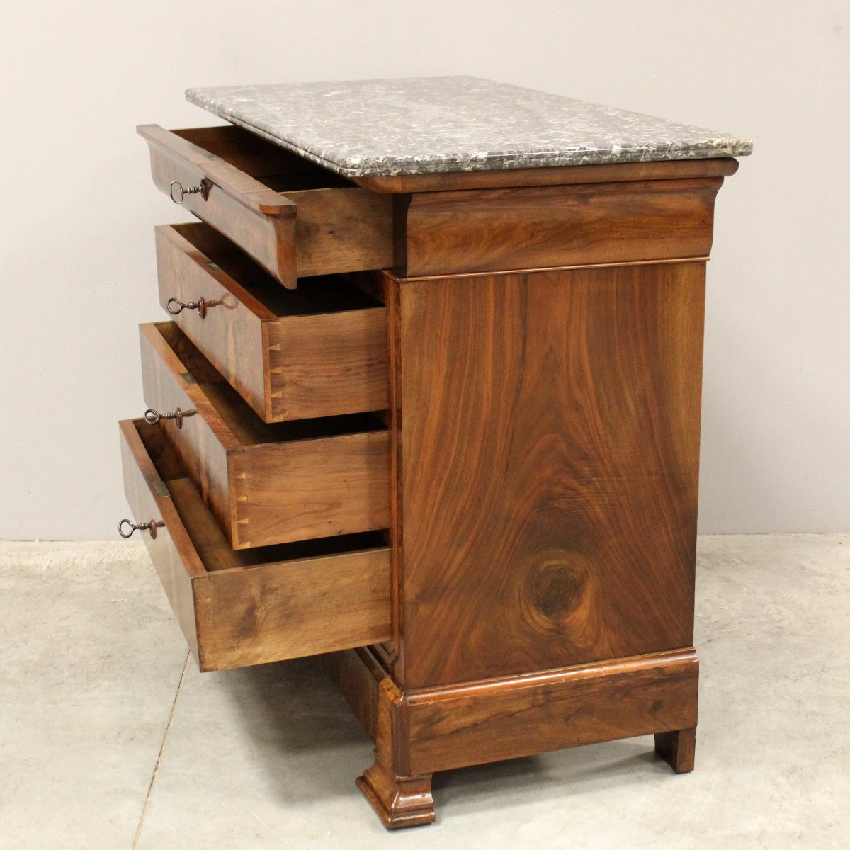 Antico cassettone comò cappuccino Luigi Filippo in noce - 19°secolo-photo-1