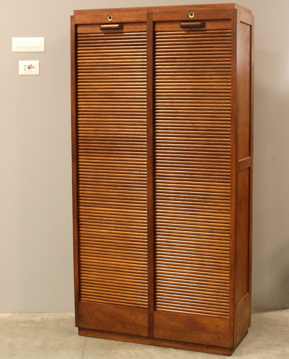 Antico classificatore serranda archivio schedario in rovere-photo-2