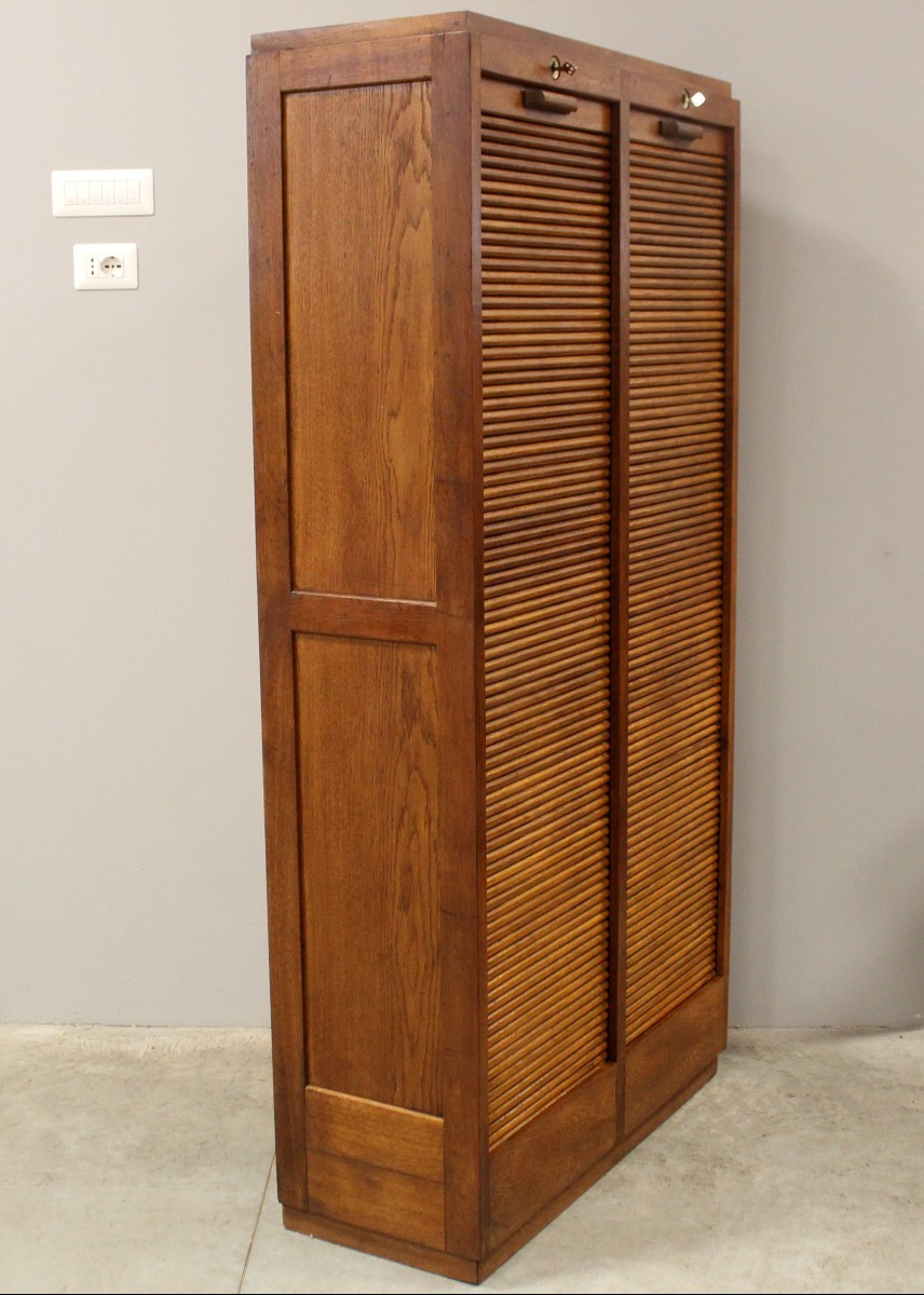 Antico classificatore serranda archivio schedario in rovere-photo-3