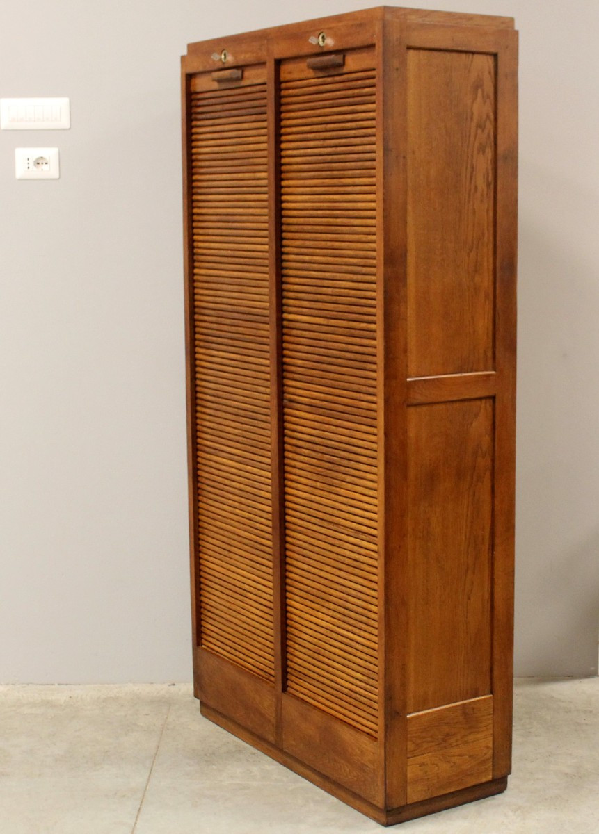 Antico classificatore serranda archivio schedario in rovere-photo-4