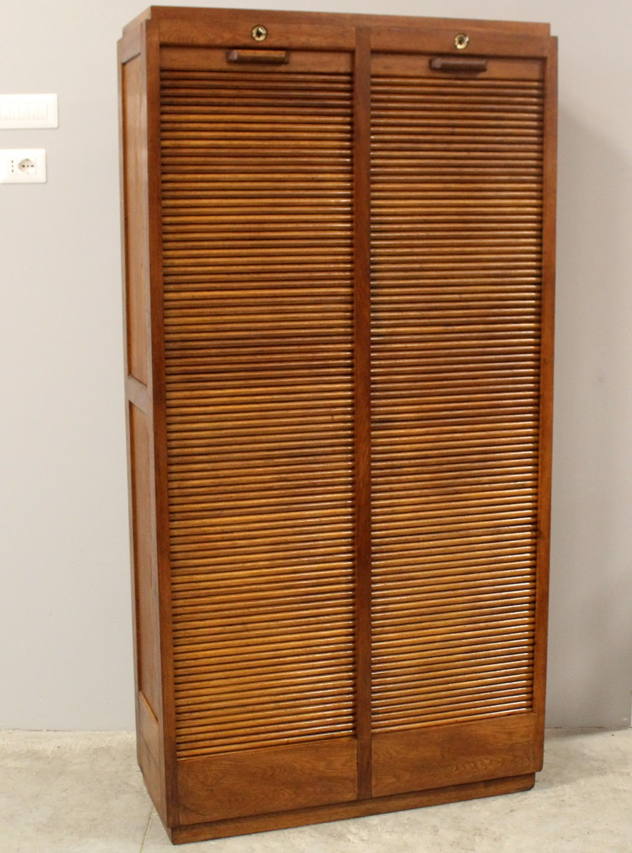 Antico classificatore serranda archivio schedario in rovere