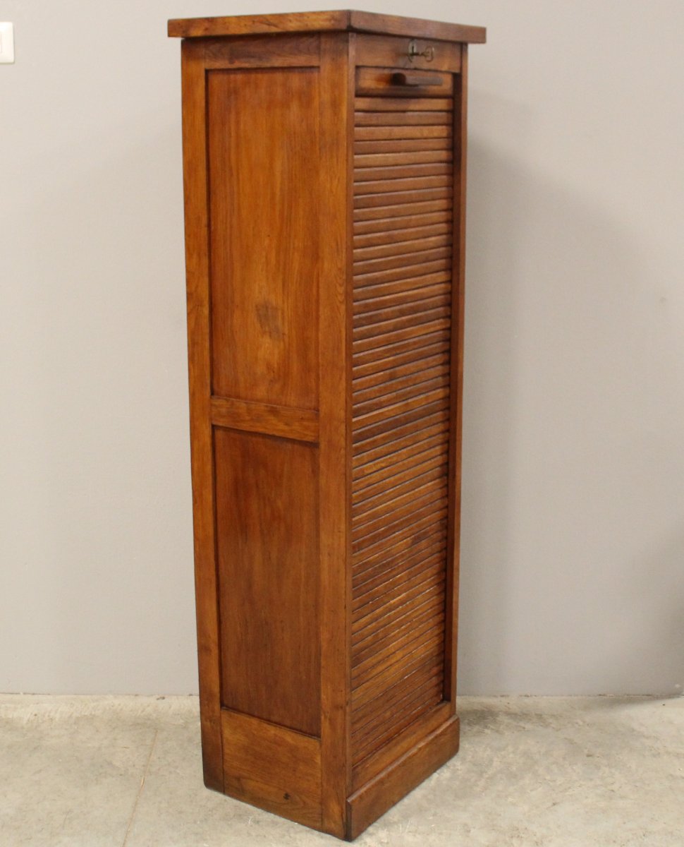 Antico classificatore serranda archivio schedario in rovere-photo-3