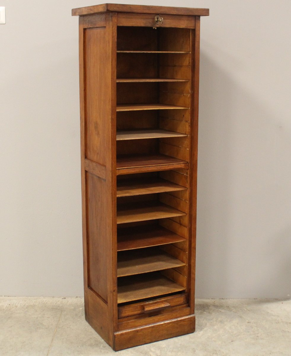 Antico classificatore serranda archivio schedario in rovere-photo-1