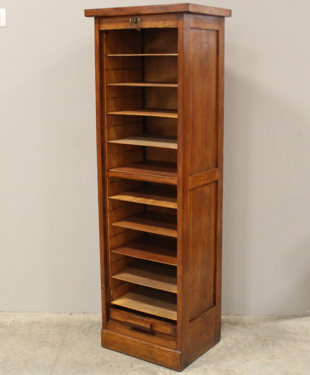 Antico classificatore serranda archivio schedario in rovere-photo-2