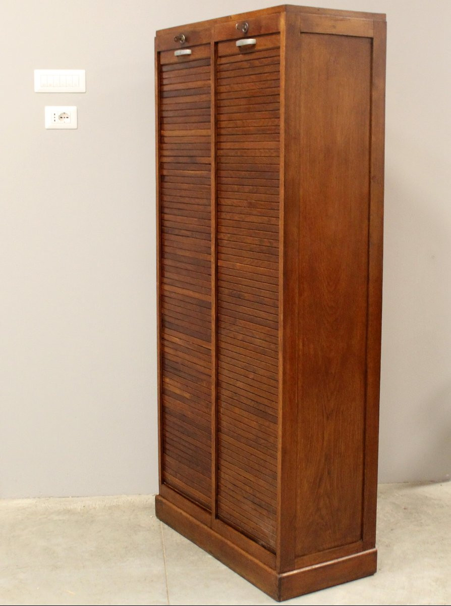 Antico classificatore serranda archivio schedario in rovere-photo-2